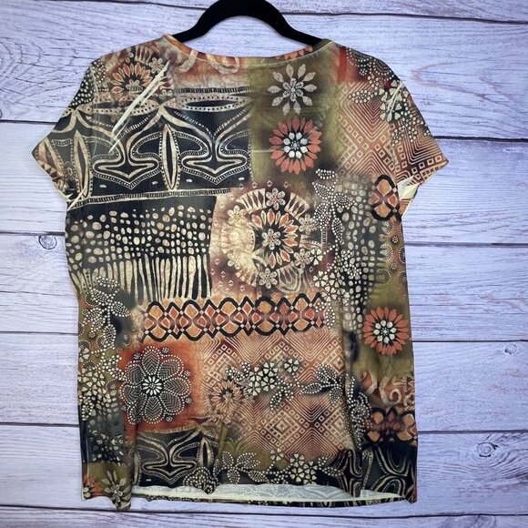 Chico's Top Size XL (16) Rhinestones Ruffles Fall Floral Fairy BOHO Whimsical - Picture 2 of 13